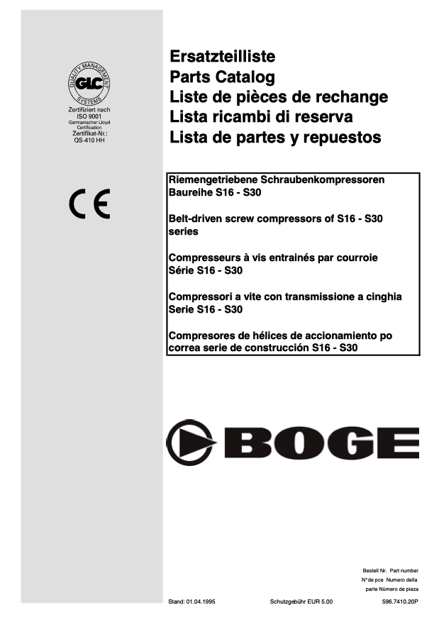 Boge S16 to S30 Compressor Parts Manual From 1995 - airlinkcompressors.com