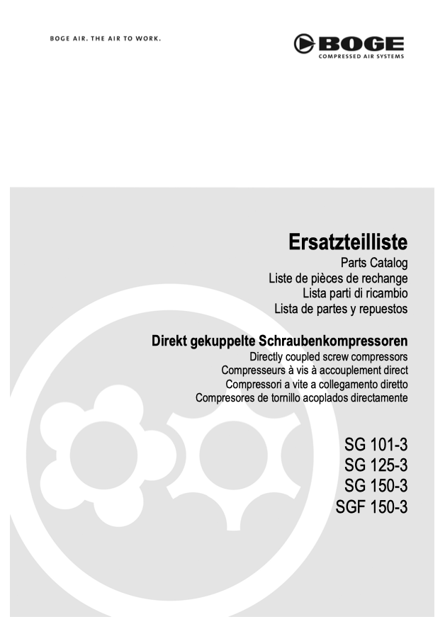 Boge SG 101-3 SG 125-3 SG 150-3 SGF 150-3 Parts Manual From 2022 - airlinkcompressors.com