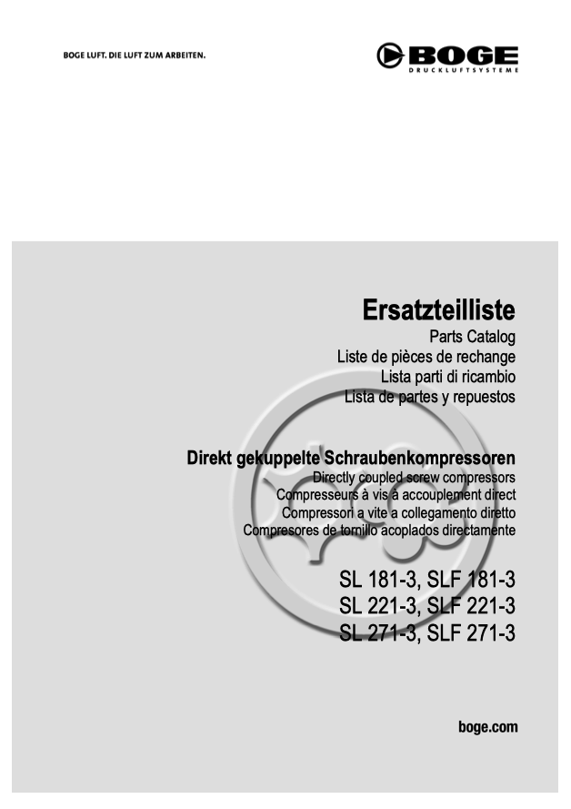 Boge SL 181-3 to SLF271-3 Parts Manual From 2021 - airlinkcompressors.com