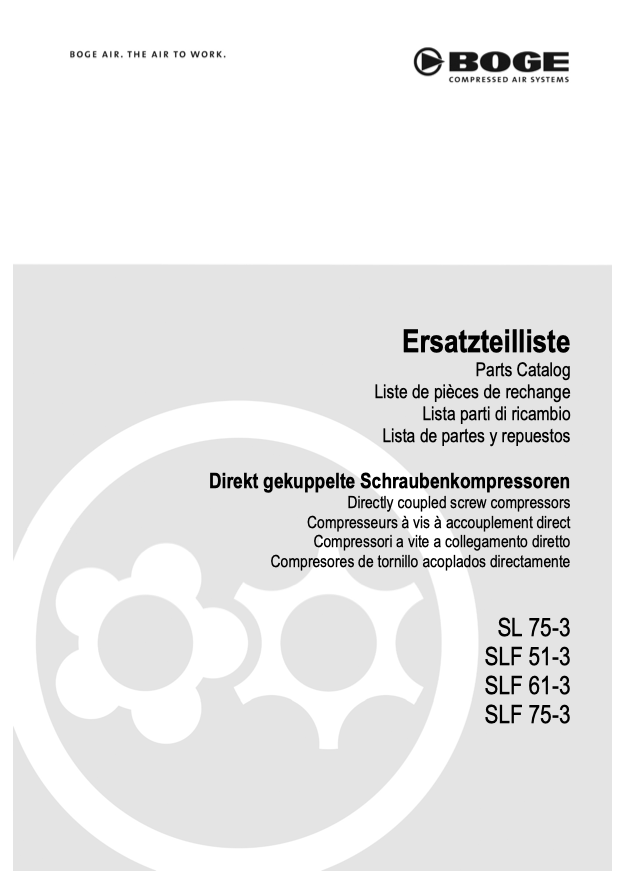 Boge SL 75-3 SLF 51-3 SLF 61-3 SLF 75-3 Parts Manual From 2022 - airlinkcompressors.com
