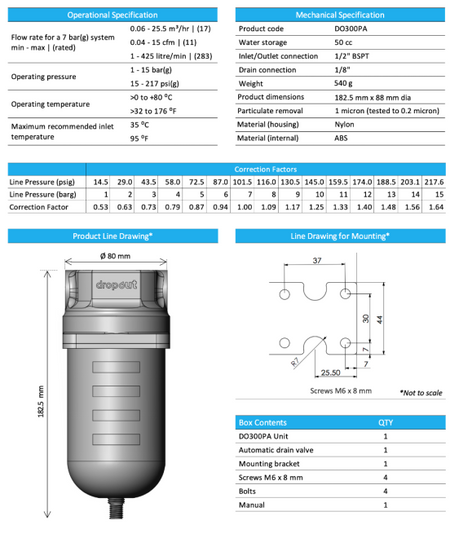 Dropout DDO300A/D 1/2" 11 CFM 99.999% Bulk Water Removal Filter - DO00300AAB - airlinkcompressors.com