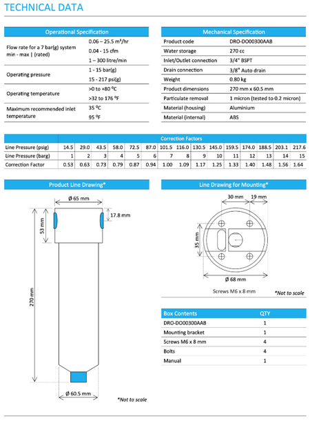 Dropout DDO600A/D 3/4" 22 CFM 99.999% Bulk Water Removal Filter - DO00600AAB - airlinkcompressors.com