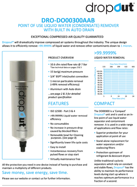 Dropout DDO600A/D 3/4" 22 CFM 99.999% Bulk Water Removal Filter - DO00600AAB - airlinkcompressors.com