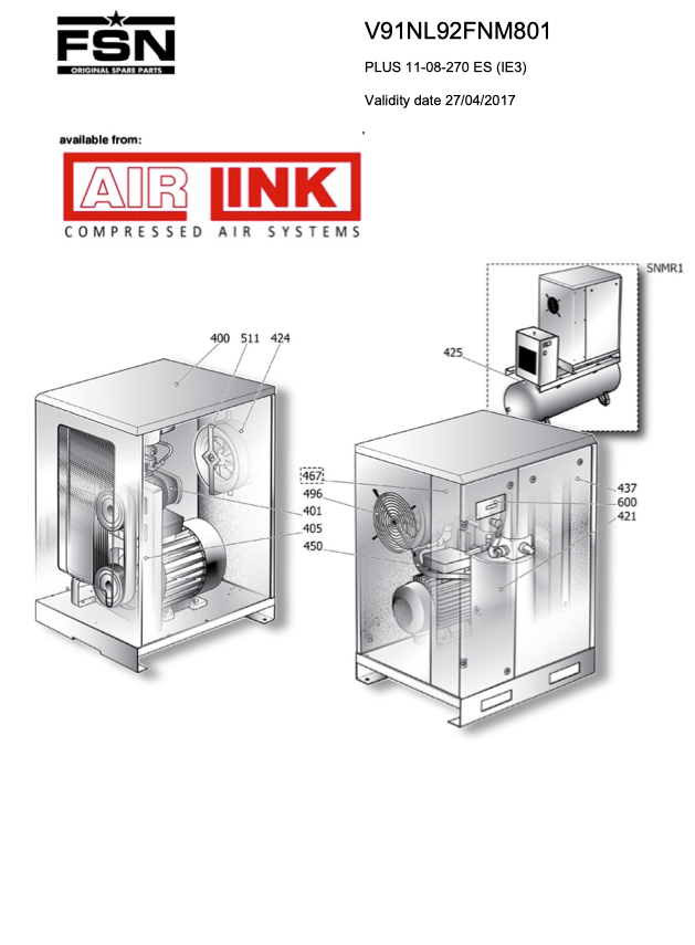 Fini / FSN PLUS 11-08-270 ES (IE3) Parts Manual From 2017 - airlinkcompressors.com