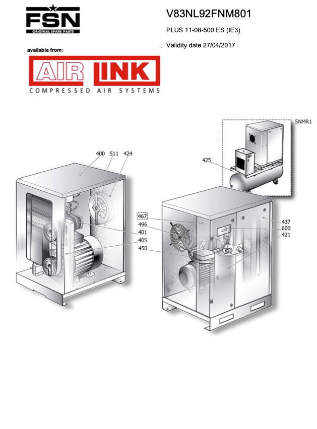 Fini / FSN PLUS 11-08-500 ES (IE3) Parts Manual From 2017 - airlinkcompressors.com