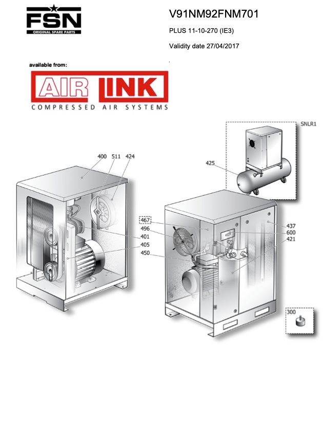 Fini / FSN PLUS 11-10-270 (IE3) Parts Manual From 2017 - airlinkcompressors.com