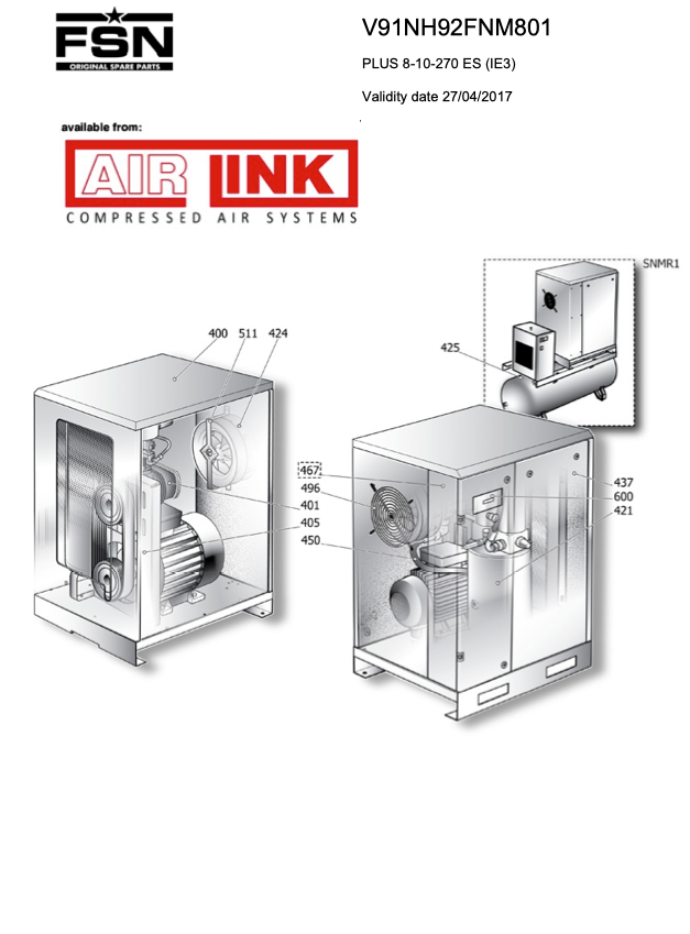 Fini / FSN PLUS 8-10-270 ES (IE3) Parts Manual From 2017 - airlinkcompressors.com