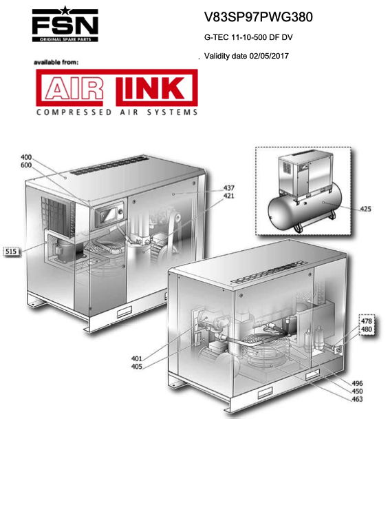 Power System G-TEC 11-10-500 DF DV Parts Manual From 2017 - airlinkcompressors.com