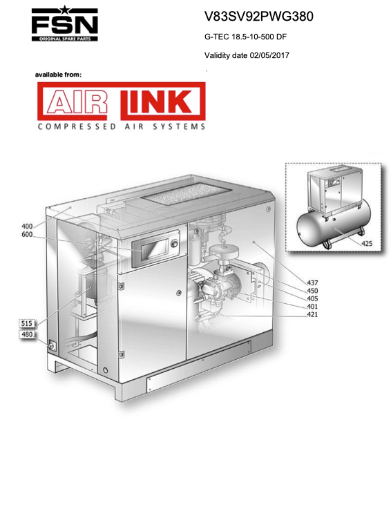 Power System G-TEC 18.5-10-500 DF Parts Manual From 2017 - airlinkcompressors.com