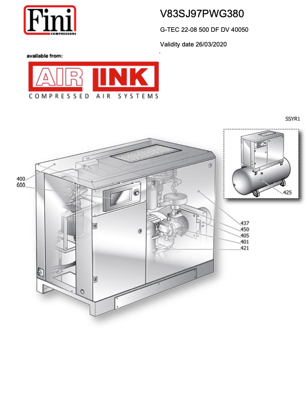 Power System G-TEC 22-08 500 DF DV 40050 Parts Manual From 2020 - airlinkcompressors.com