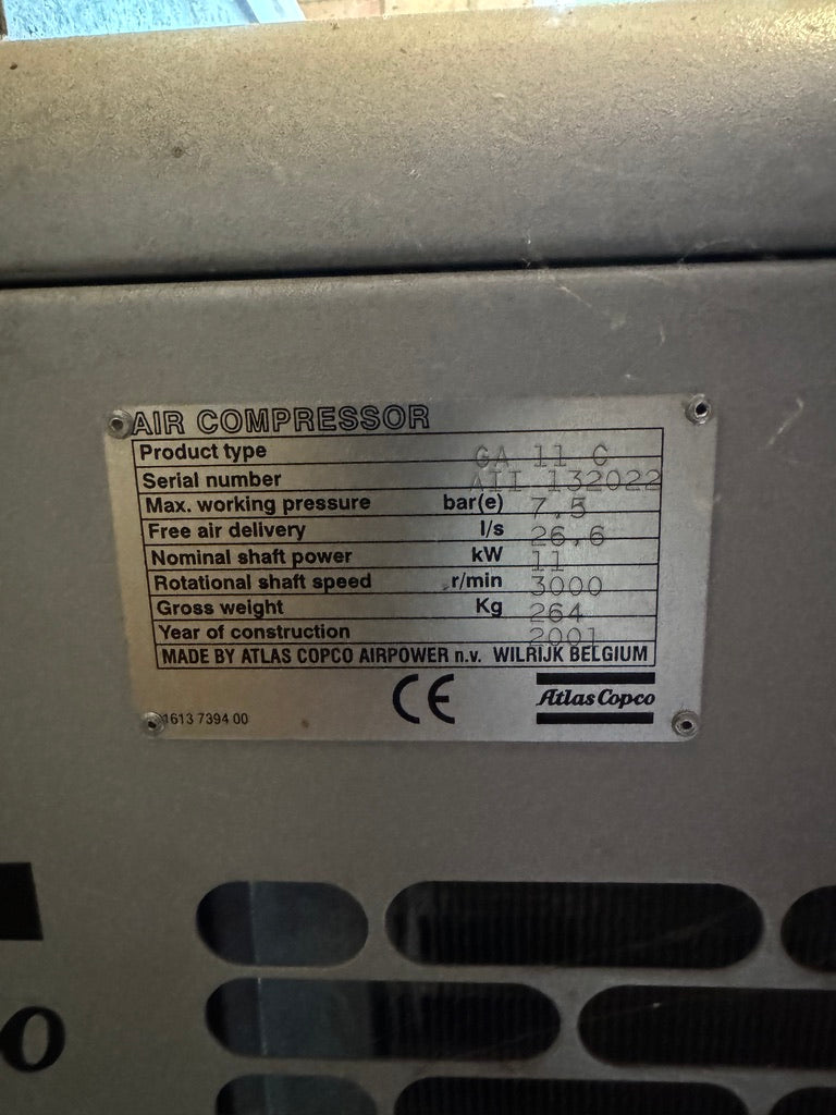 Used Atlas Copco GA11C FF 11kW 7.5 Bar Screw Compressor & Internal Dryer - airlinkcompressors.com