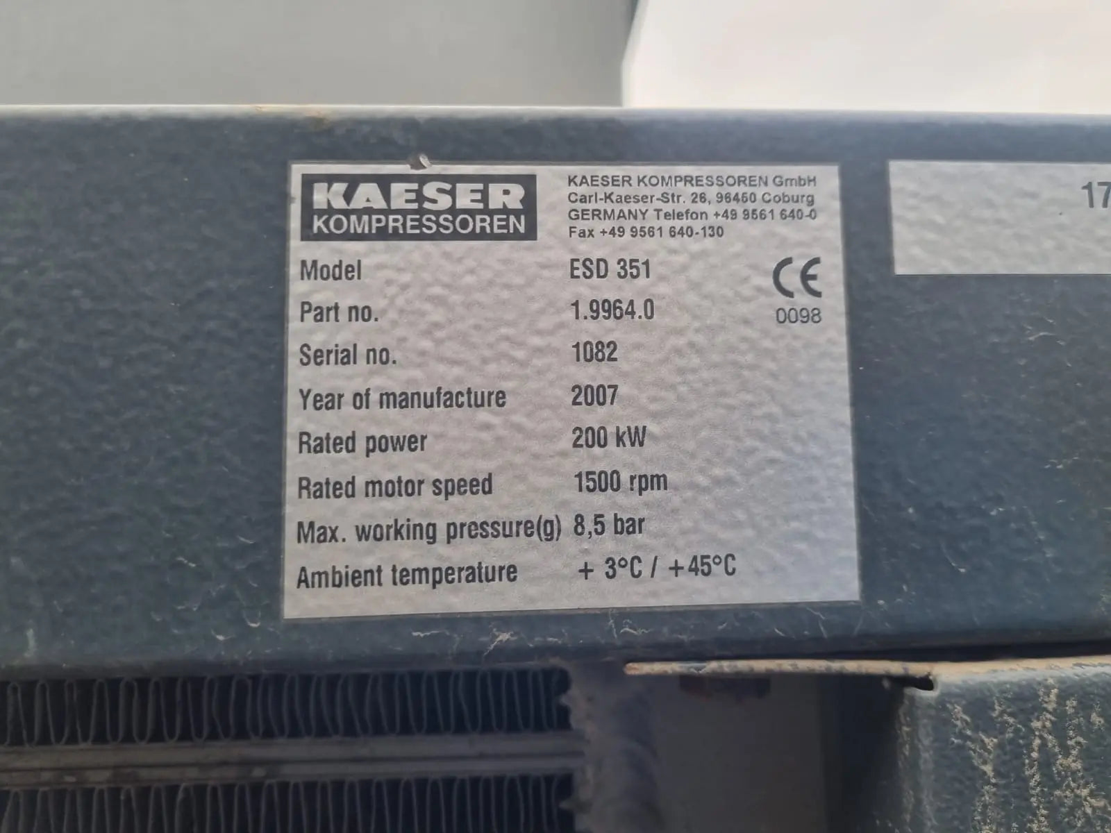 Used HPC ESD351 200 kW 1300 CFM 8.5 Bar Screw Air Compressor - airlinkcompressors.com