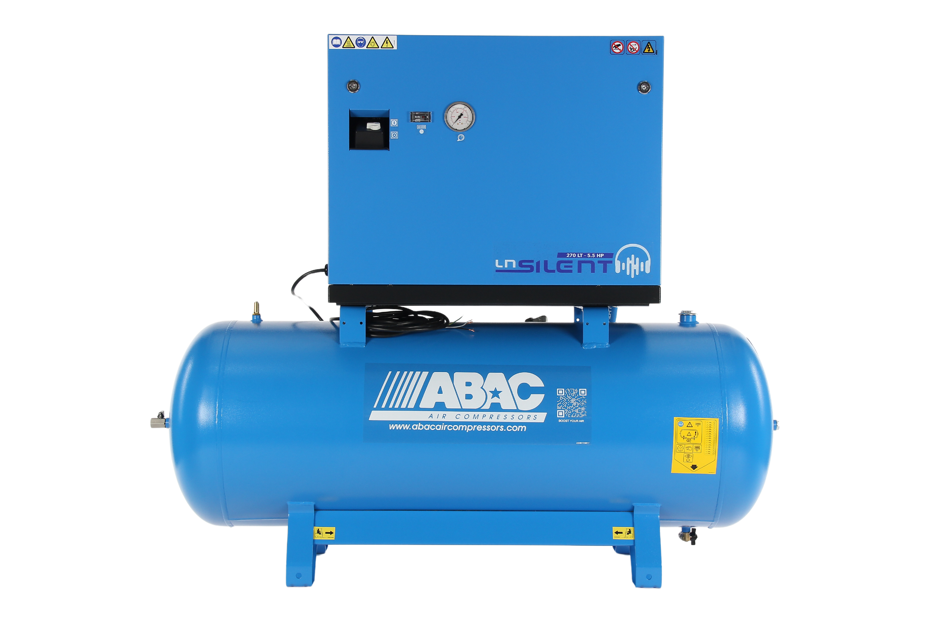 ABAC LN1 B5900 270L Tank Mounted Silenced Air Compressor T5.5 415 Volt 20CFM - 4116026060