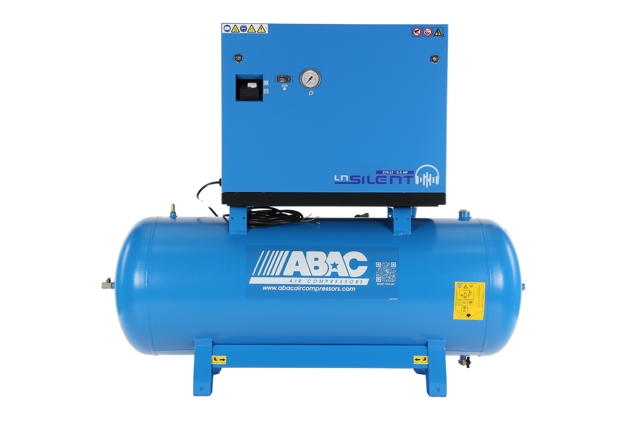 ABAC LN1 B5900 270L Tank Mounted Silenced Air Compressor T5.5 415 Volt 20CFM - 4116026060