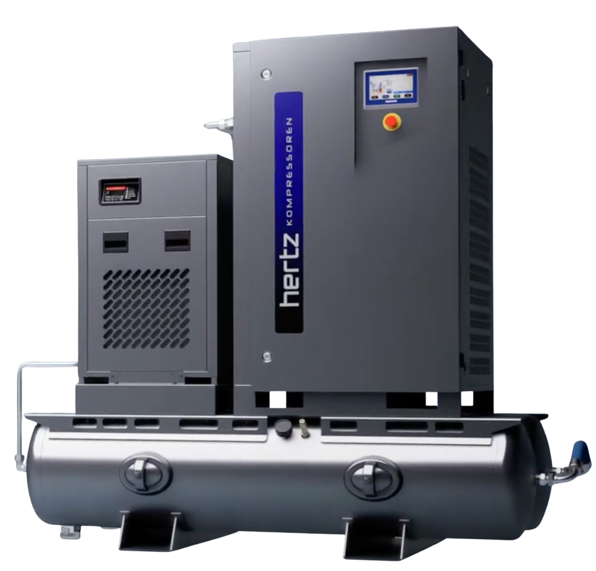 Hertz air compressor system on a white background