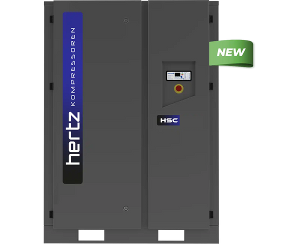 Gray compressor with Hertz branding and a green 'NEW' label on a white background