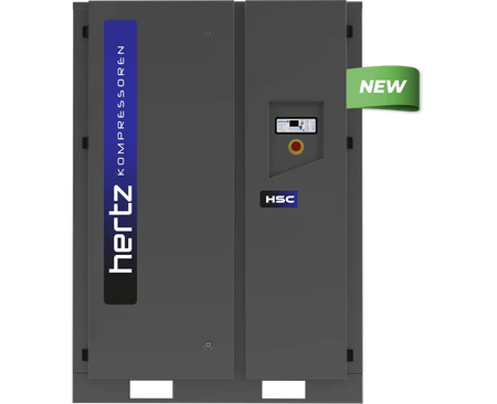 Gray compressor with Hertz branding and a green 'NEW' label on a white background