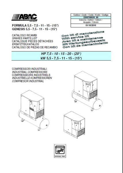 ABAC FORMULA & GENESIS 5.5-15kW FULL SPARE PARTS LIST (2010)