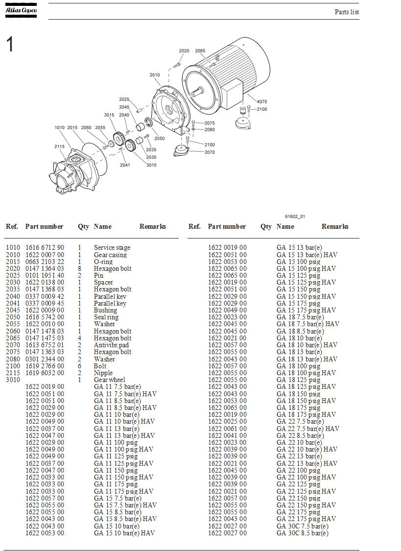 ATLAS COPCO GA PARTS MANUAL 2006