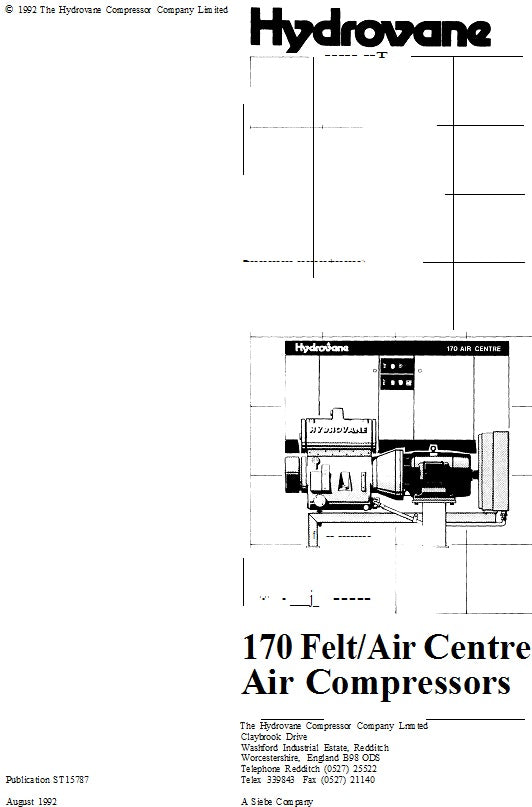 Hydrovane 170 Air Centre Parts Manual 1992 Onwards