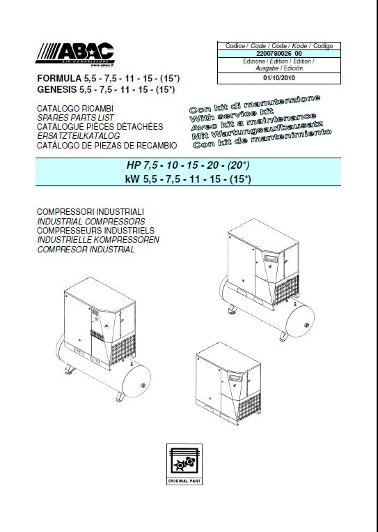 ABAC FORMULA & GENESIS 5.5-15kW FULL SPARE PARTS LIST (2010) - airlinkcompressors.com