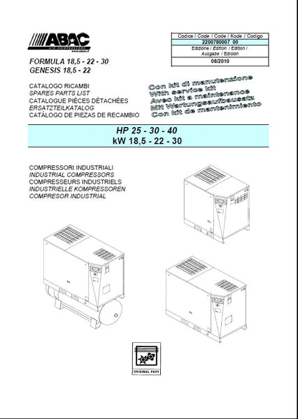 ABAC FORMULA & GENESIS 8.5/22/30kW FULL SPARE PARTS LIST (2010) - airlinkcompressors.com