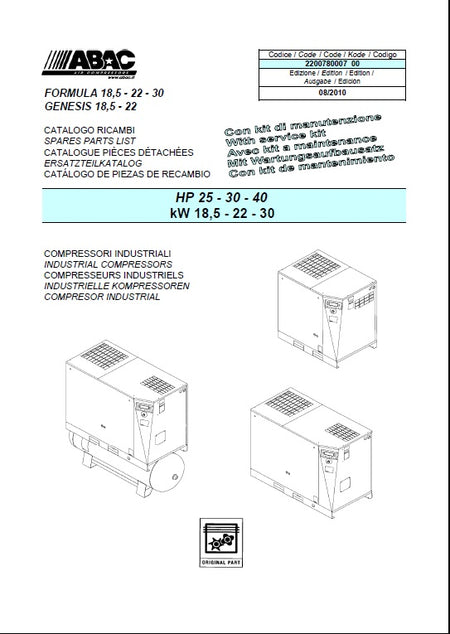 ABAC FORMULA & GENESIS 8.5/22/30kW FULL SPARE PARTS LIST (2010) - airlinkcompressors.com