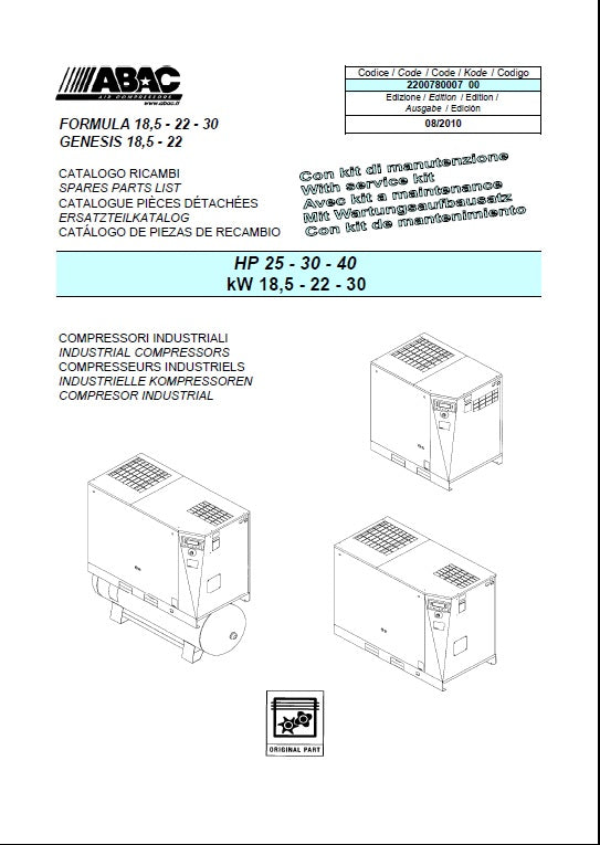ABAC FORMULA & GENESIS 8.5/22/30kW FULL SPARE PARTS LIST (2010) - airlinkcompressors.com