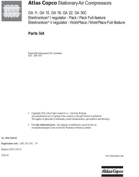 ATLAS COPCO GA PARTS MANUAL 2006 - airlinkcompressors.com