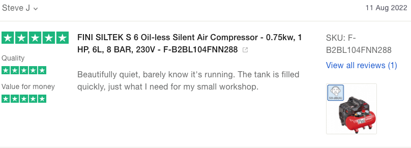 FINI SILTEK S 6 Oil-less Silenced Air Compressor - 0.75kw, 1 HP, 6L, 8 BAR, 230V - F-B2BL104FNN288 - airlinkcompressors.com