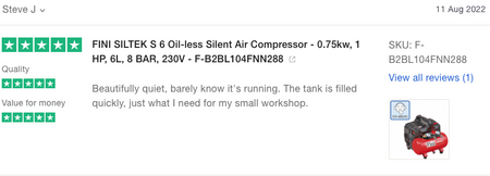 FINI SILTEK S 6 Oil-less Silenced Air Compressor - 0.75kw, 1 HP, 6L, 8 BAR, 230V - F-B2BL104FNN288 - airlinkcompressors.com