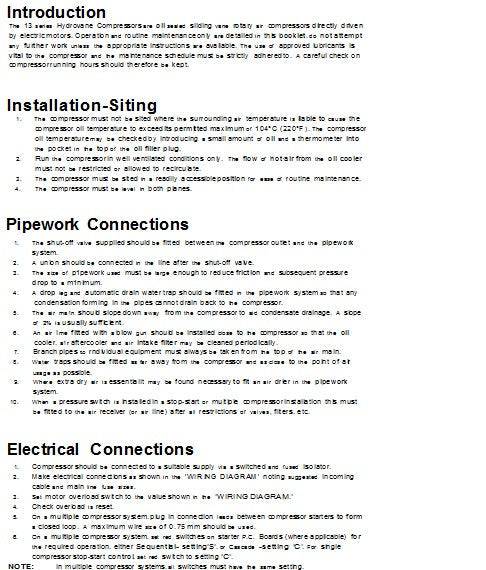 HYDROVANE 13 OPERATING MANUAL - ISSUED JUNE 1981 - airlinkcompressors.com