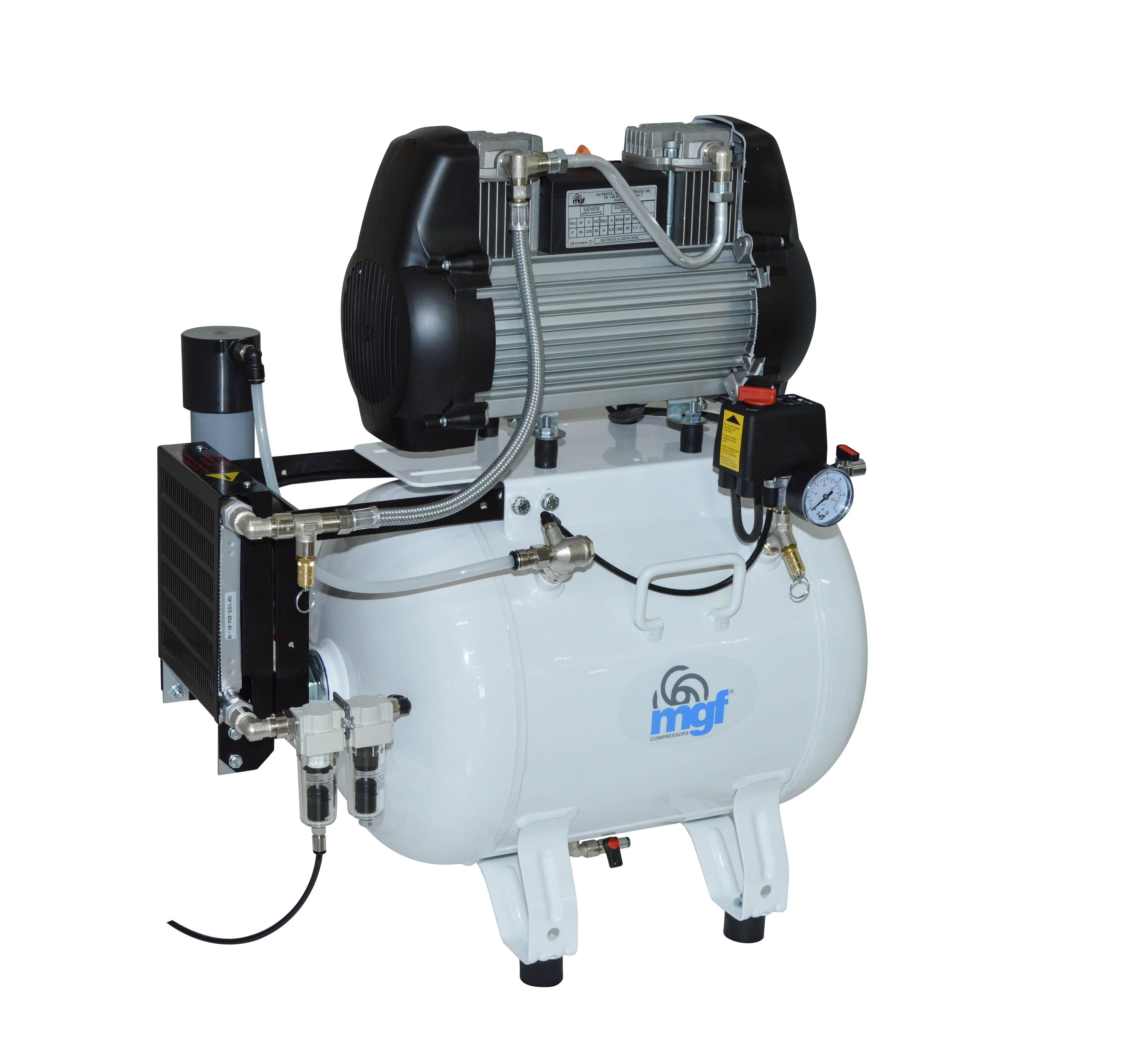 MGF Dental Air Compressor 50/10 Genesi & Dryer, 2 Chairs, 5 CFM, 40L, 240V - M-D-GE150-040-M - airlinkcompressors.com