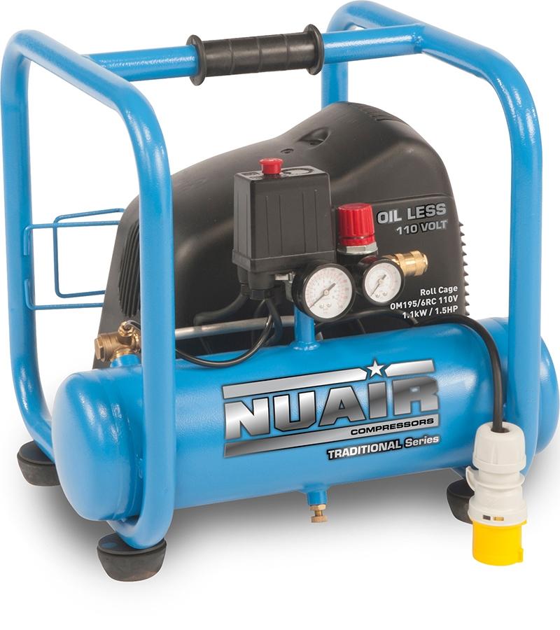 NUAIR Roll Cage OM195/6 110v Air Compressor - 7.1 CFM, 1.5 HP, 6L, 110V - S-8213885FPS566 - airlinkcompressors.com