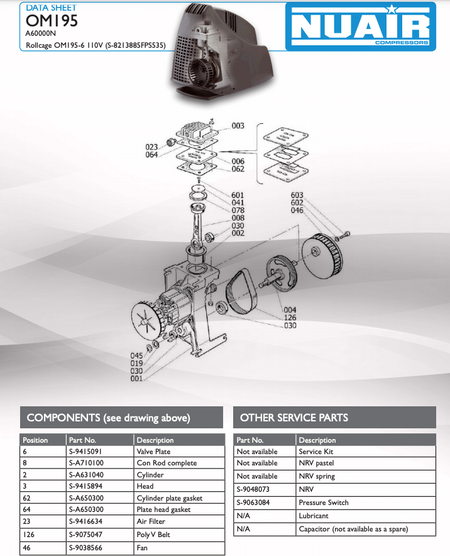 NUAIR Roll Cage OM195/6 110v Air Compressor - 7.1 CFM, 1.5 HP, 6L, 110V - S-8213885FPS566 - airlinkcompressors.com