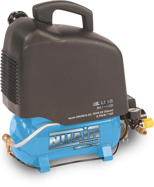 NUAIR VENTO OM200/6 Silenced Air Compressor - 0.7kw, 1 HP, 8 BAR, 230V - S-A2BB104NUA - airlinkcompressors.com
