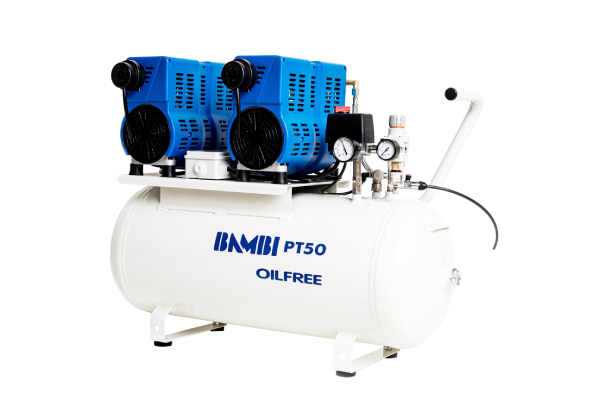 Bambi PT50 Oil Free Silenced Air Compressor 9 CFM, 8 Bar, 50L - PT50 Dental - airlinkcompressors.com