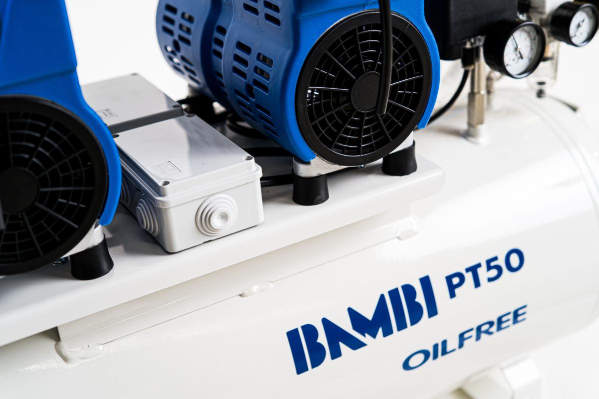 Bambi PT50 Oil Free Silenced Air Compressor 9 CFM, 8 Bar, 50L - PT50 Dental - airlinkcompressors.com