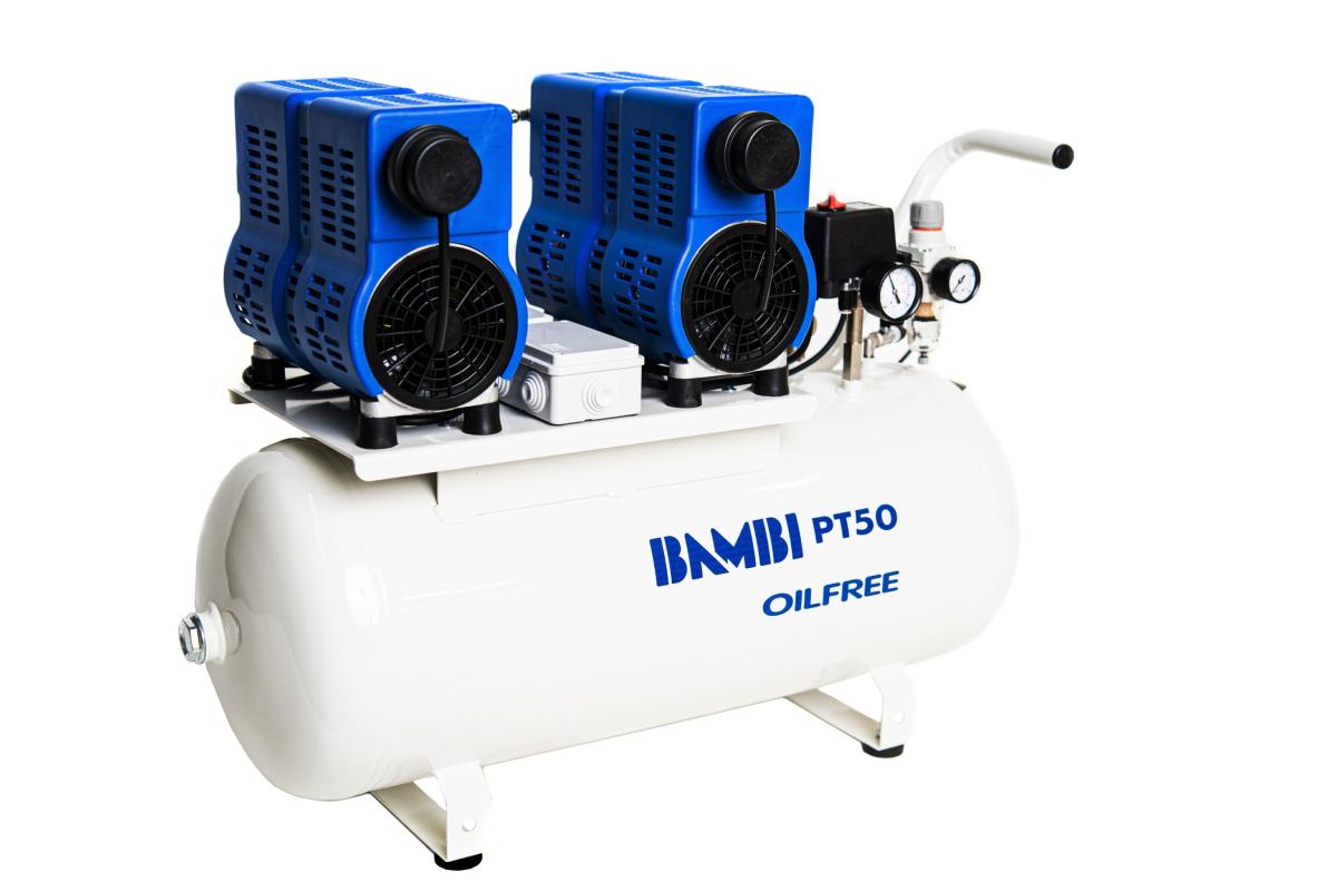 Bambi PT50 Oil Free Silenced Air Compressor 9 CFM, 8 Bar, 50L - PT50 Dental - airlinkcompressors.com