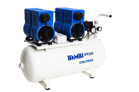 Bambi PT50 Oil Free Silenced Air Compressor 9 CFM, 8 Bar, 50L - PT50 Dental - airlinkcompressors.com