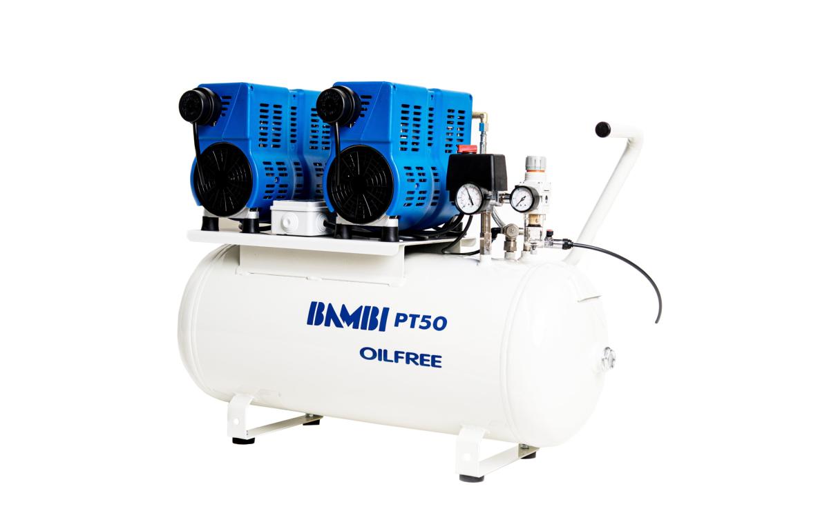 Bambi PT50 Oil Free Silenced Air Compressor 9 CFM, 8 Bar, 50L - PT50 Dental - airlinkcompressors.com