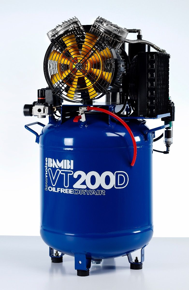 Bambi VT200D Oil Free Silenced Air Compressor & Dryer 7.8 CFM, 8 Bar, 50L - VT200D Dental - airlinkcompressors.com