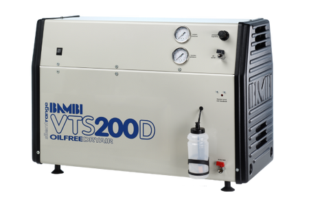 Bambi VTS200D Dry Oil Free Silenced Air Compressor 7.8 CFM, 8 Bar, 23L - VTS200D Dental - airlinkcompressors.com
