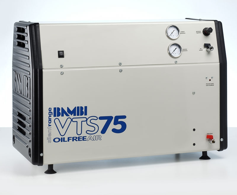Bambi VTS75 Oil Free Silenced Air Compressor 4.3 CFM, 8 Bar, 24L - VTS75 Dental - airlinkcompressors.com