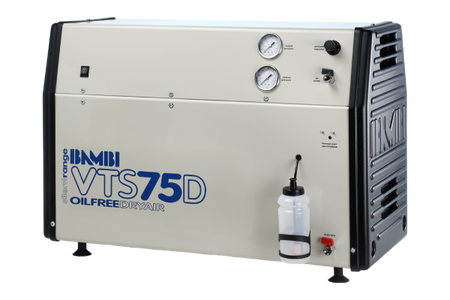 Bambi VTS75D Dry Oil Free Silenced Air Compressor  4.3 CFM, 8 Bar, 23L - VTS75D Dental - airlinkcompressors.com