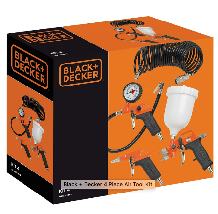 Black + Decker BD195/24V-NK Air Compressor & Spray/Inflation Kit 6.5 cfm 1.1kW 1.5Hp 24Lt 10 Bar - S-NKCV304BND311/KIT5 - airlinkcompressors.com