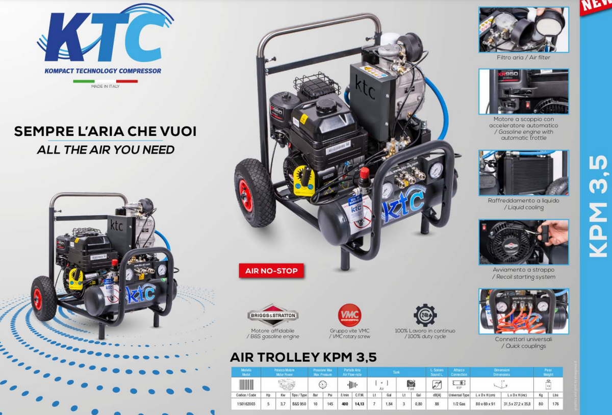 KTC Air Trolly KPM3.5 - Petrol Screw Air Compressor - 14 CFM, 5 HP - K-150162003 - airlinkcompressors.com