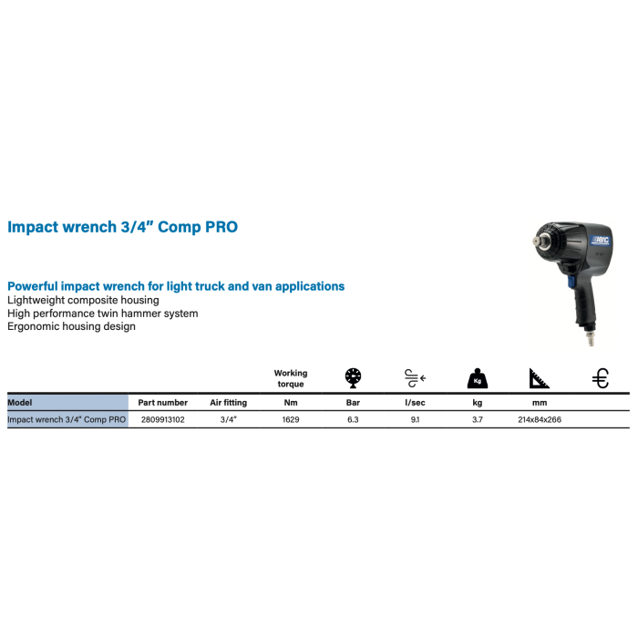 Abac Impact Wrench 3/4 Comp Pro - 2809913102 Compressed Air Tool