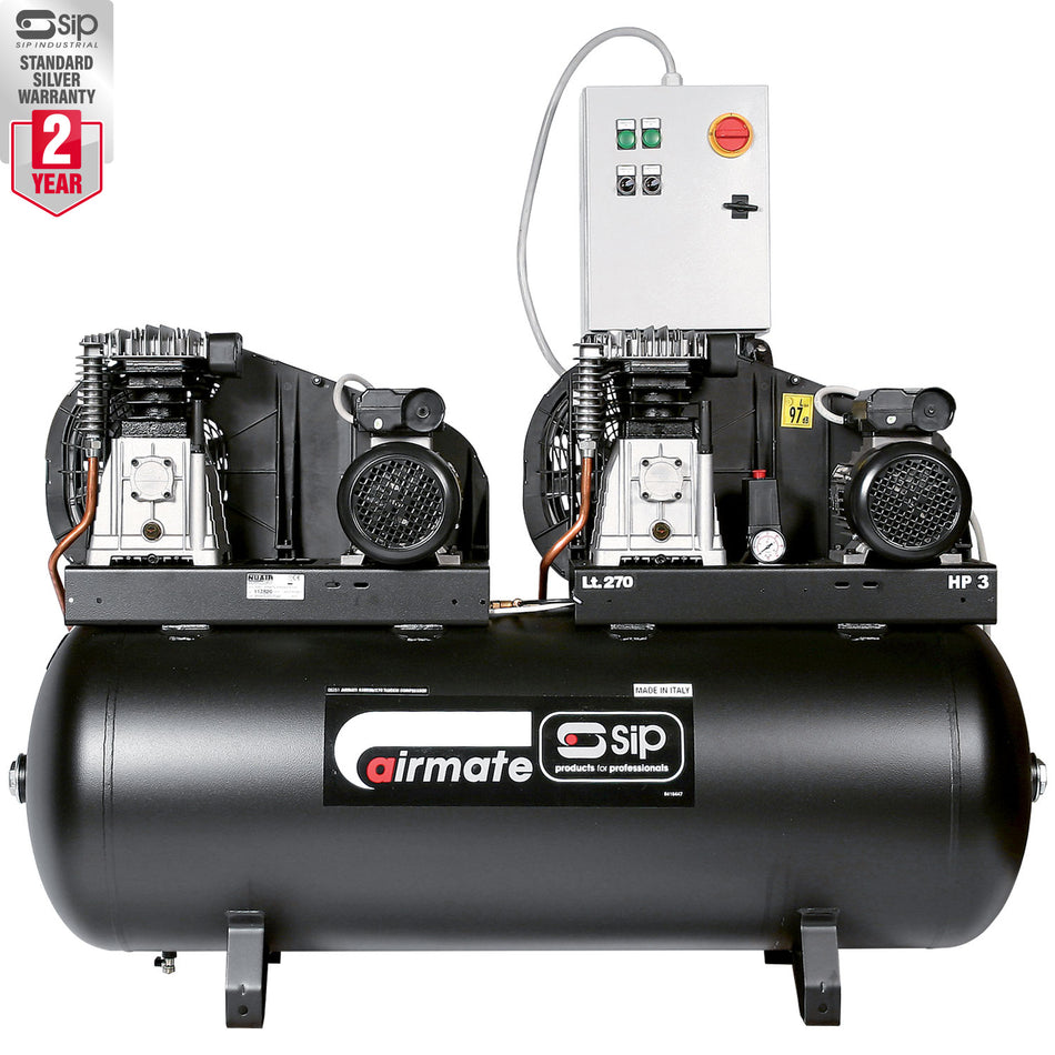 SIP B3800/270 270ltr Tandem Belt Drive Compressor - 05251 - airlinkcompressors.com