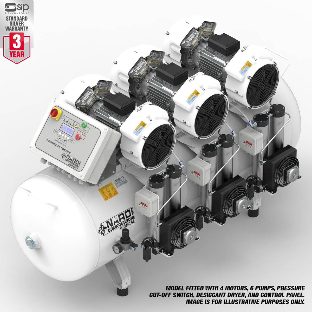 NARDI EXTREME 9.00HP MPD CP 500ltr Dental Compressor with Panel - airlinkcompressors.com